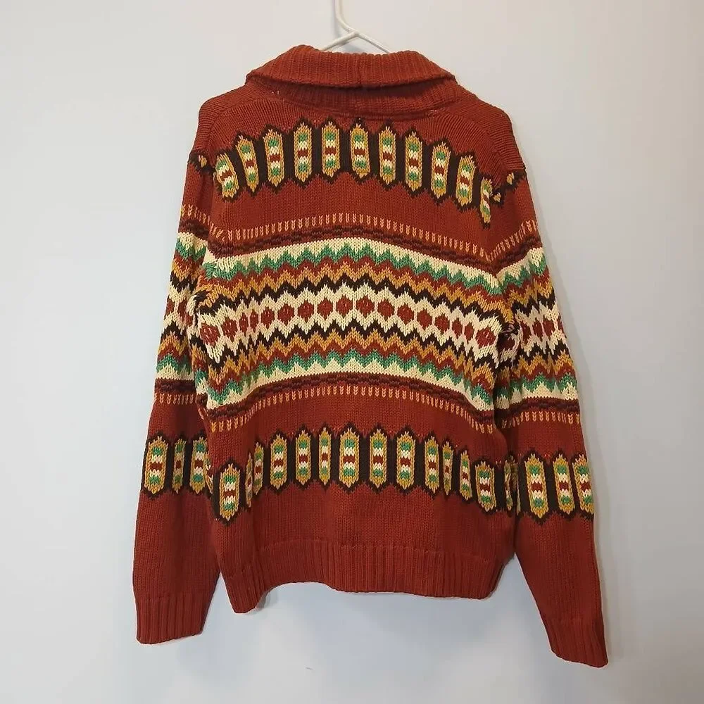 Salt valley medium men rust red brown shawl collar cardigan Southwestern cotton